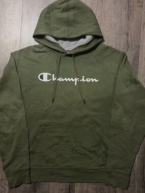 Olive Green Champion Script Hoodie